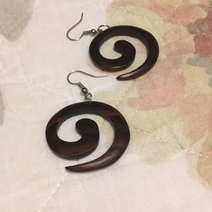 Funky wood spiral earrings
